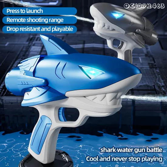 Shark 400ml Wholesale Factory Set New Arrival Plastic Automatic Electric Water Gun Toy with LED Summer
