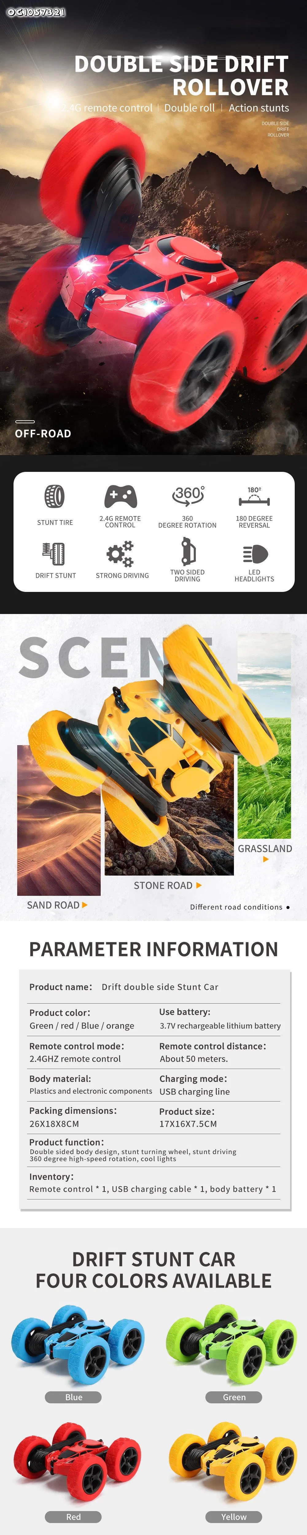 4WD Wireless Remote Control 360 Rotating RC Stunt Kids Racing Car Toys