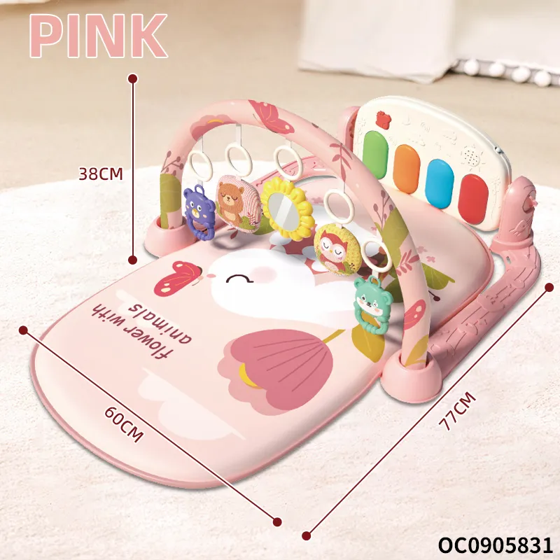 Hot Selling Foldable Musiscal Baby Pedal Piano Fitness Music Play Mat with Hanging Rattles