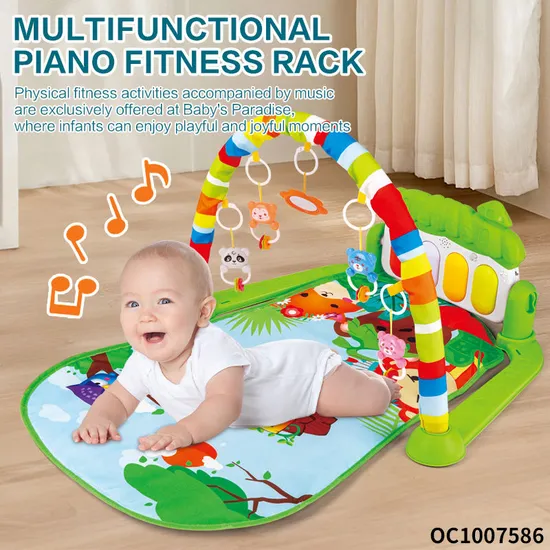 Newborn Musical Piano Pedal Baby Activity Sensory Play Mat Creative Flooring Crawling Mat with Hanging Rattle Toys