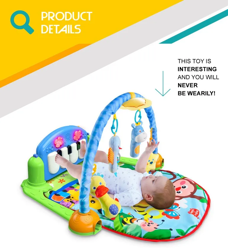 High Quality Pedal Piano Crawling Carpet Mat Newborn Baby Musical Activity Play Mat with Plush Toy