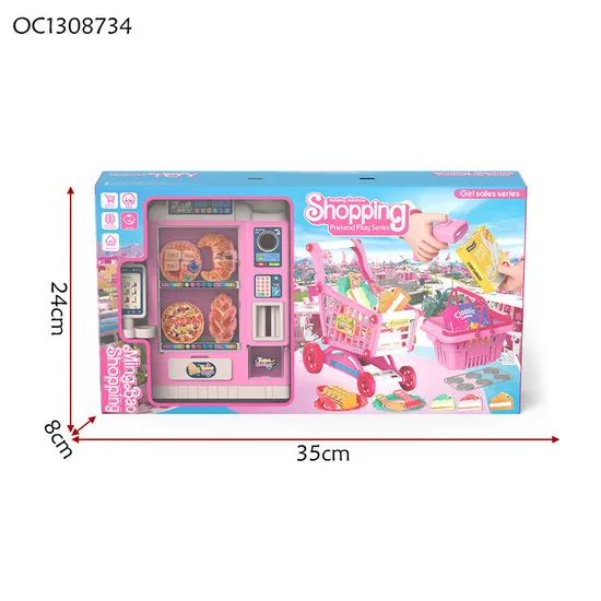 Home Market Game Smallscanner Toy Vending Machine Pretend Play Grocery Store Shopping Carts for Kids with Plastic Deccert