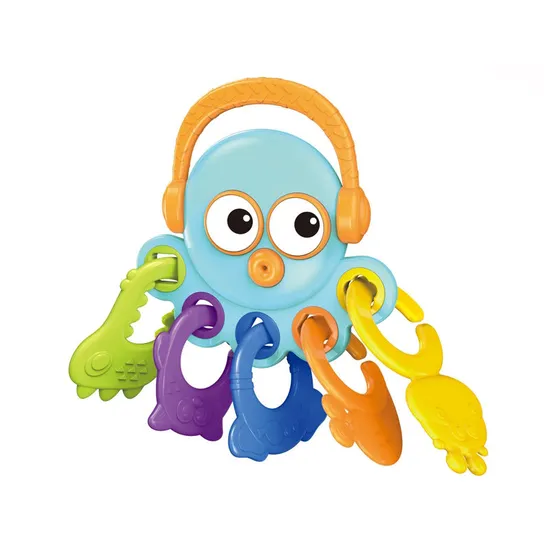 Baby Hand Guard Teether Food Grade Silicone Chew Montessori Sensory Rattle Toy for 0-6 6-12 Months with Matching Shape Blocks