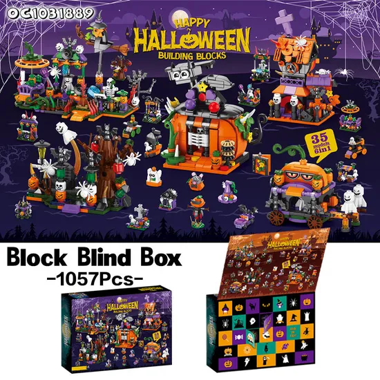 35 Compartment Hot Selling 1057PCS Educational Plastic Halloween Items Gift Favors Building Block Toy Surprise Blind Box for Kid