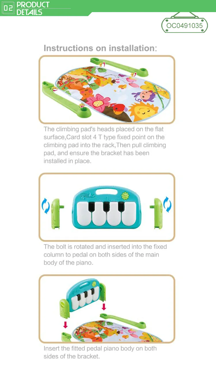 Hot Selling Newborn Pedal Musical Piano Creative Training Play Gym Soft Safe Mat with Light Music and Hanging Toys