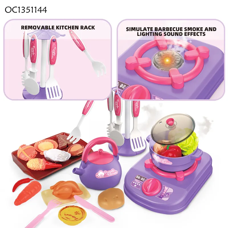 New Pretend Baby Preschool Educational Learning 2026 Electric Kids Kitchen Toy Set News Cooking Tableware with Simulation Food