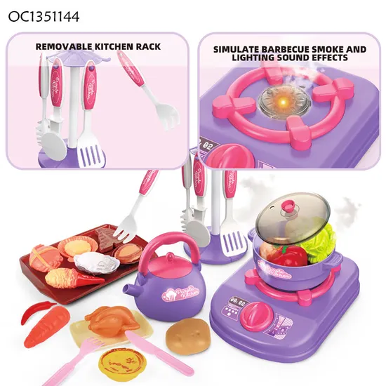 New Pretend Baby Preschool Educational Learning 2026 Electric Kids Kitchen Toy Set News Cooking Tableware with Simulation Food