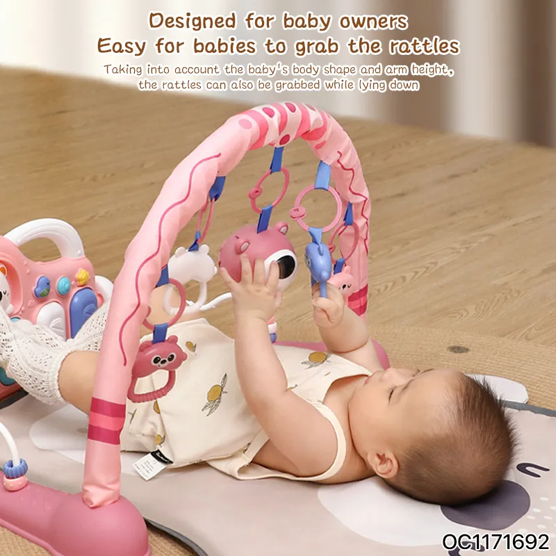 Hanging Rattle Toys Play Gym Mat Baby Fitness Frame Musical Mat with Pedal Piano to Sit and Lie Down for Floor