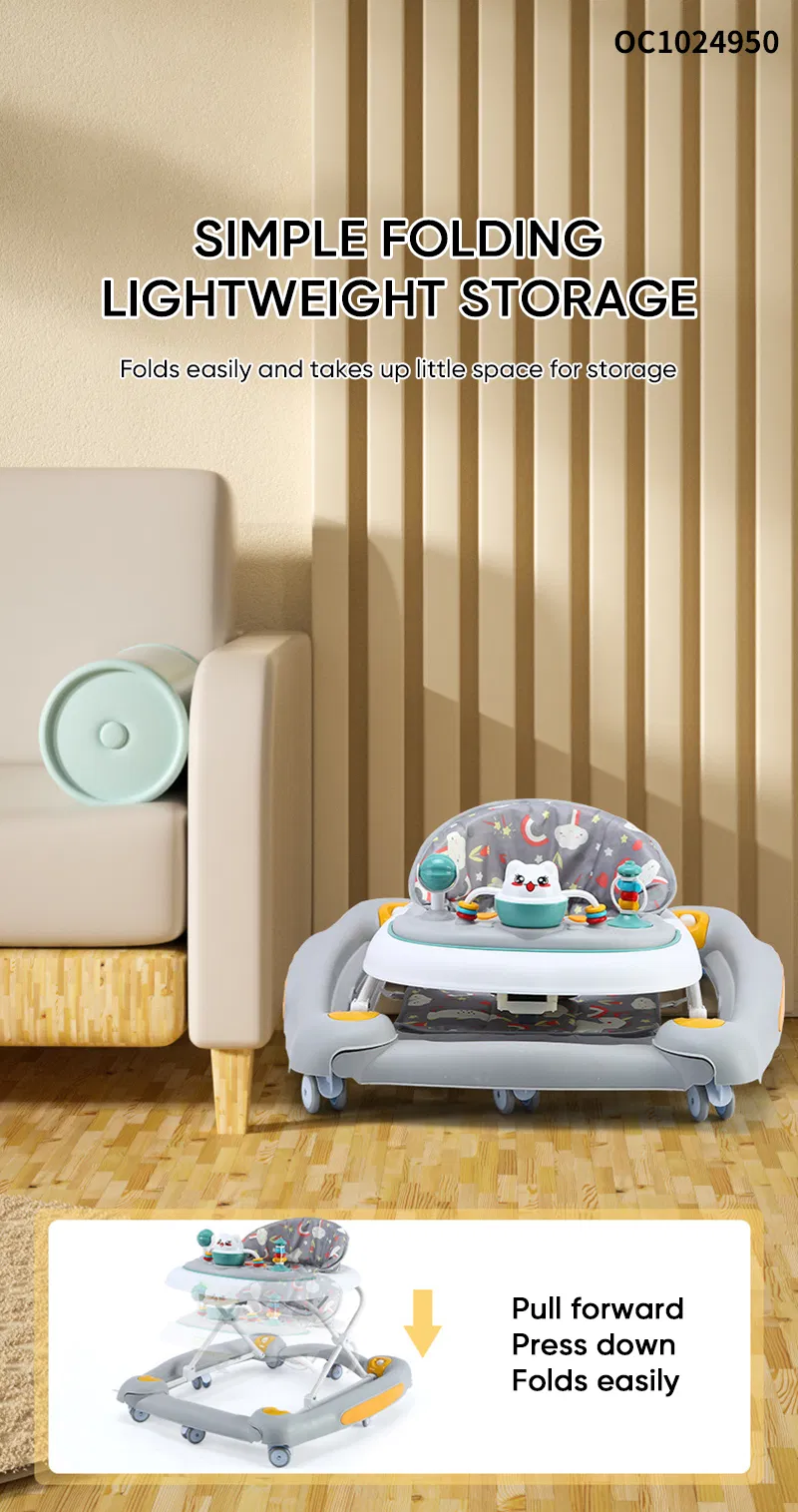 Anti Rollover Sit to Stand Walking Learning High Quality Foldable Multifunction New Baby Walker Round Car with Wheel Music Liqht