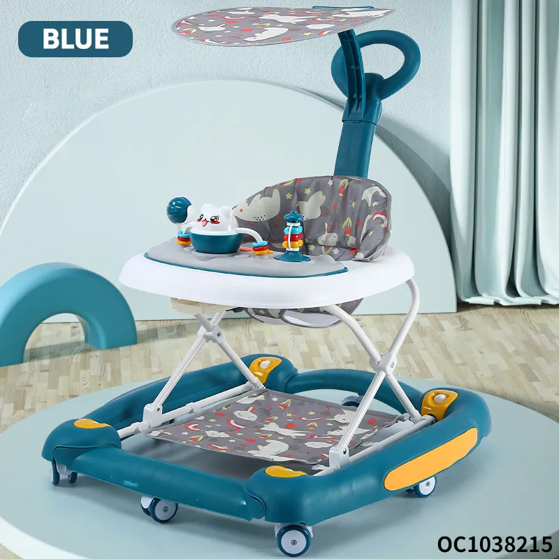 Anti Rollover Sit to Stand Walking Learning High Quality Foldable Multifunction New Baby Walker Round Car with Wheel Music Liqht
