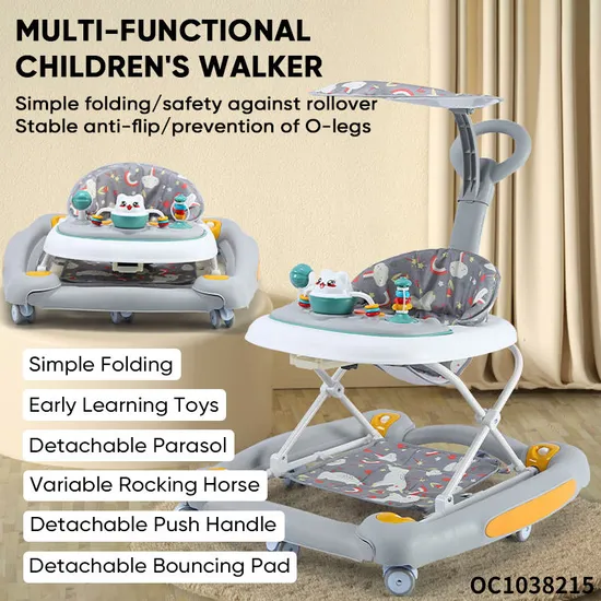Anti Rollover Sit to Stand Walking Learning High Quality Foldable Multifunction New Baby Walker Round Car with Wheel Music Liqht
