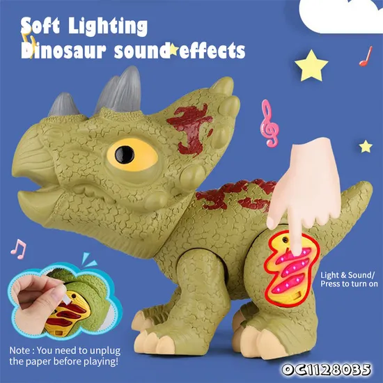 Children Triceratops Electric Toy Dinosaur Model Moving and Can Walk Battery Operated with Night Light and Sound for Kids