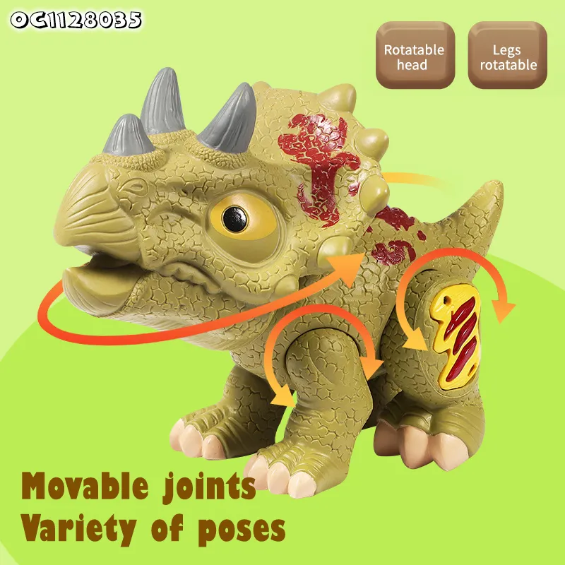 Children Triceratops Electric Toy Dinosaur Model Moving and Can Walk Battery Operated with Night Light and Sound for Kids