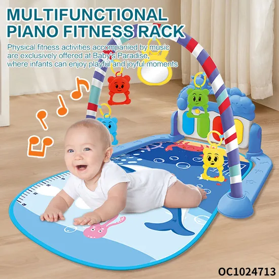 Non-Toxic Cotton Play Gym Crawling Mat Hanging Rattles & Musical Piano Soft Safety Training Play Mat