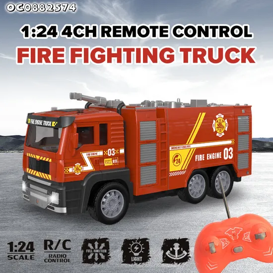 Truck Model 1: 24 Scale RC Lighted up Remote Control Mini Fire Fighting Electric Toy Car