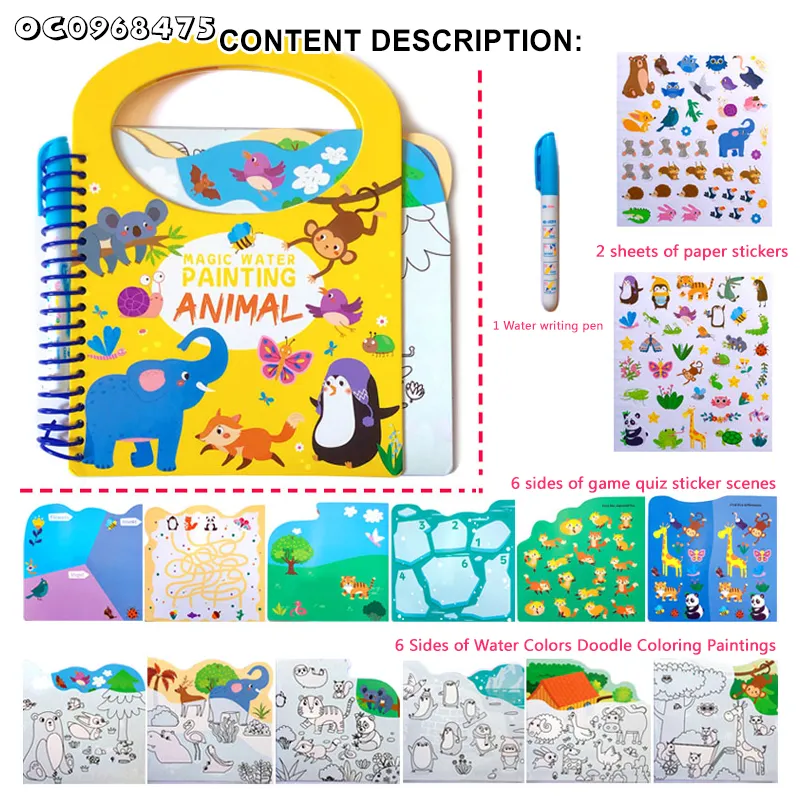 Early Childhood Educational Toys Reusable Montessori Magic Water Painting Busy Book Animals Baby with DIY Kids Sticker Toy