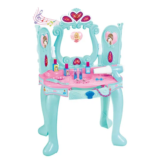 Musical Toy Little Baby Girl Makeup Table with Induction Opening Door Mirror