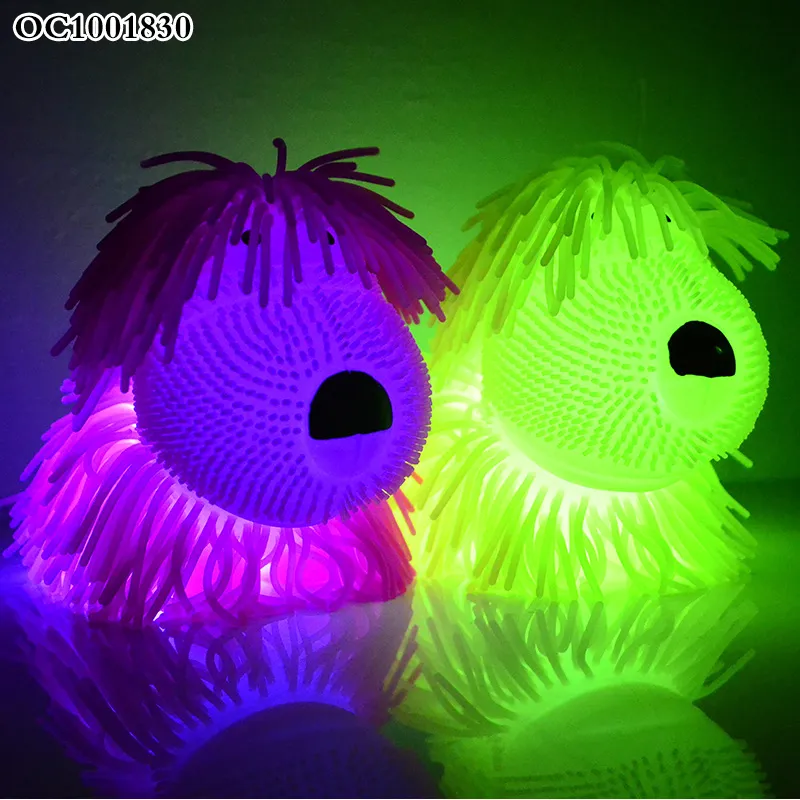 Light up Long Hair Dog Ball Kids Fun Stress Relief Squishy Squeeze Animal Toys Calming Fidget
