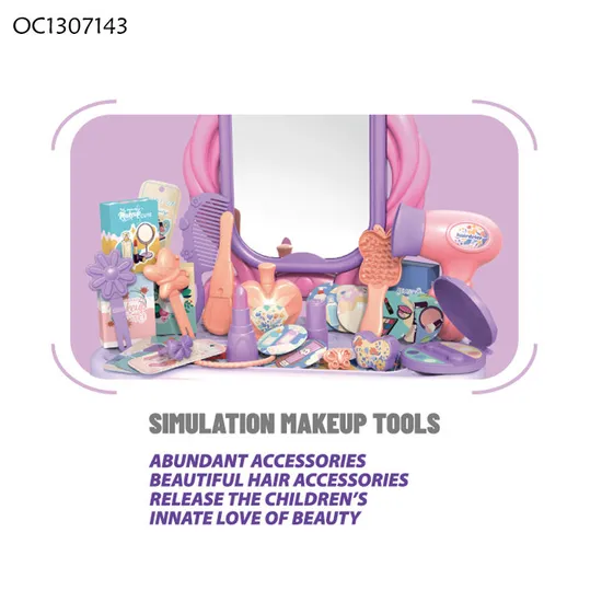 Purple Kids Home Play Set New Design Simple Modern Mirror Dressing Table Baby Girls with Multi Beauty Accessories