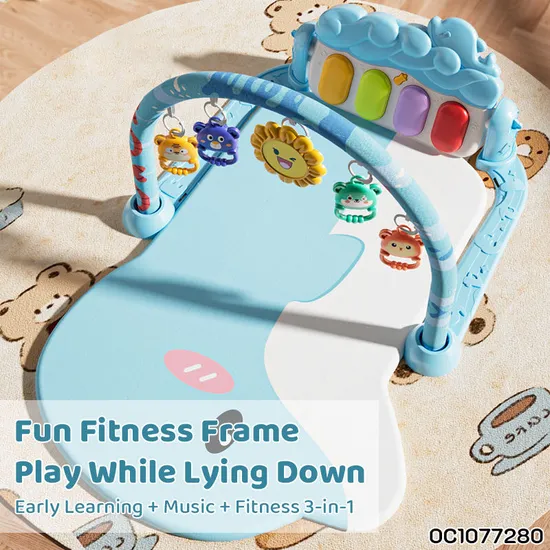 Newborn Pedal Musical Piano Creative Training Play Gym Soft Safe Mat with Music Keyboard and Hanging Toys