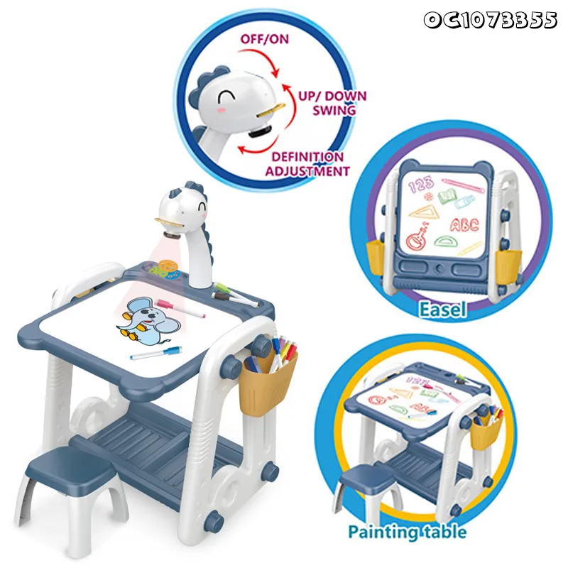 Montessori Educational Projection Flash Toy Kids Drawing Desk Chair Set Light up Wholesale Magnetic Electric Drawing Board