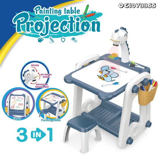 Montessori Educational Projection Flash Toy Kids Drawing Desk Chair Set Light up Wholesale Magnetic Electric Drawing Board