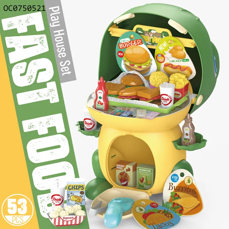 Wholesale Cartoon Dinosaur Design Hamburger Plastic Toy Fast Food Kitchen Plastic Children House Play Gift Set Toys