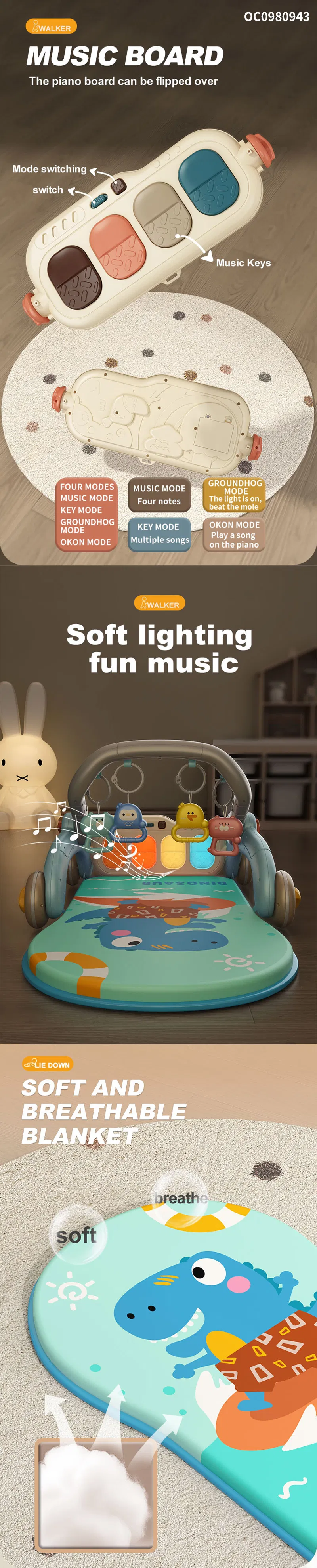 Wholesale New Model Gym Piano Playing Mat Plastic Frame Manufacture Multifunctional Funny 2-in-1kids Baby Walker