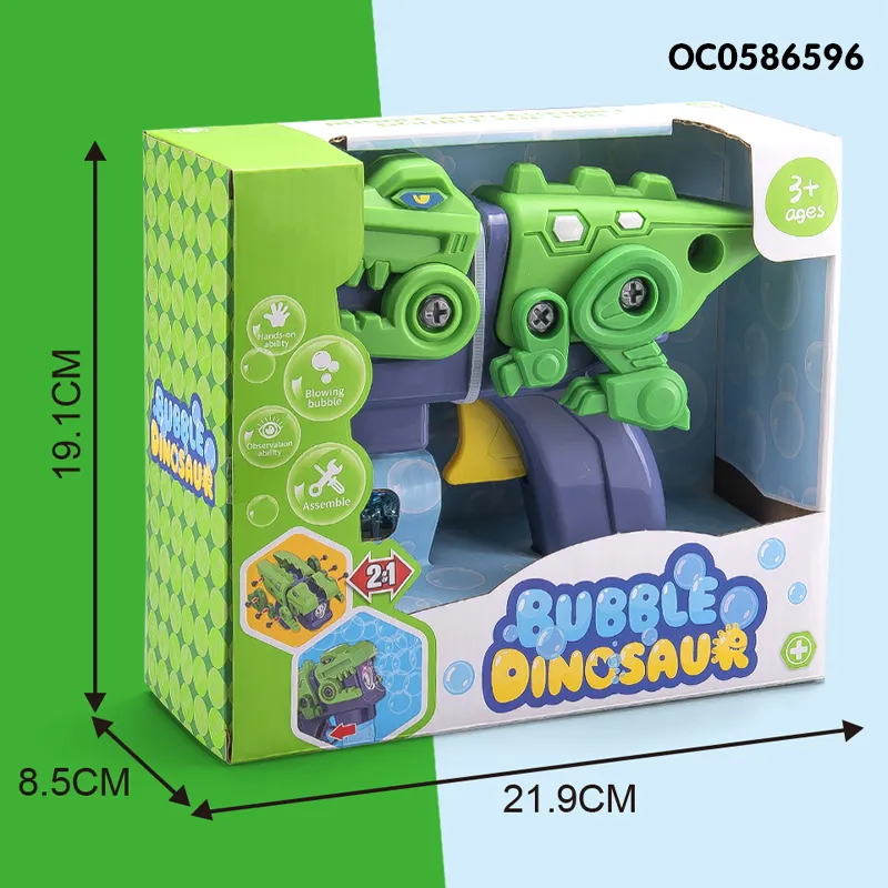 DIY Assembly Dinosaur Plastic Blower Kids Toys Machine Bubble Gun