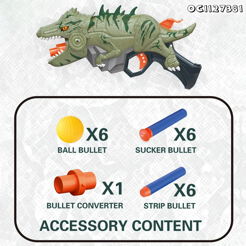 OEM Super Power Safe Weapon Kids Cheap Plastic Soft Foam Bullet Custom Interesting Dinosaur Gun Shooting Toys