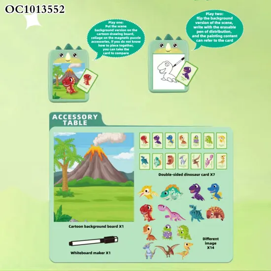 Montessori Educational Sensory Dinosaur Theme Early Education Creative Small Puzzles Colorful Doodle Board Drawing Tablet Toyplastic