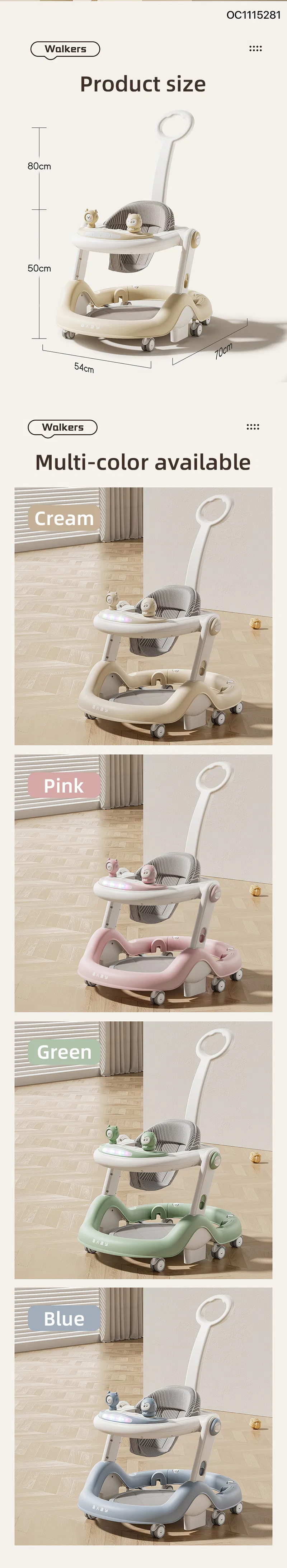 New Style Multifunction Luxury Round Bottom Real Baby Walker Sit to Stand Learning Walker Kids with Music Light and Push Rod Toys That Help Babies Learn to Walk