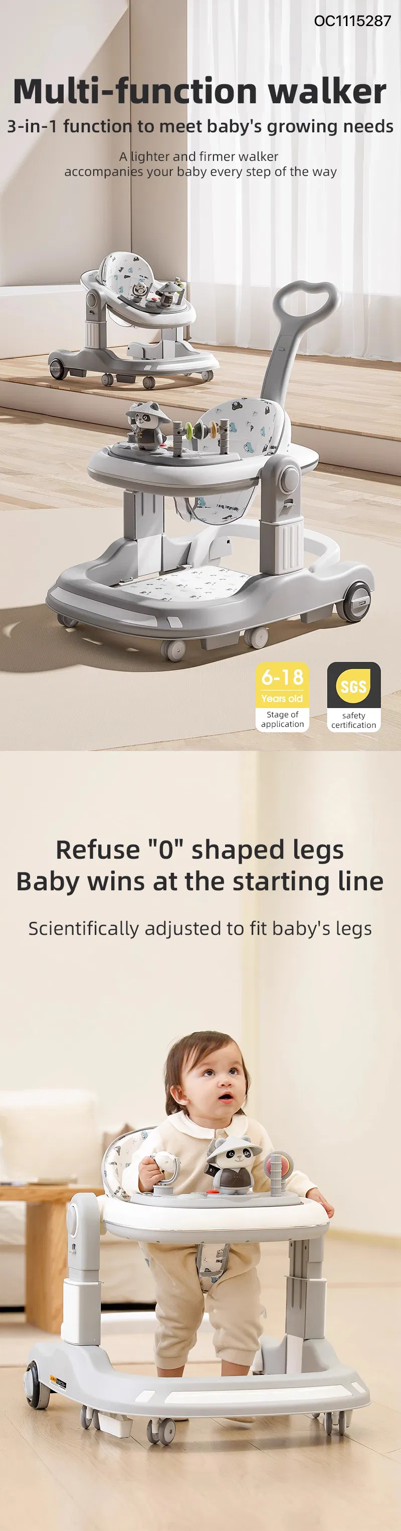 Wholesale Designed New Style Foldable Infant Standing Baby Walker with Wheels and Seat