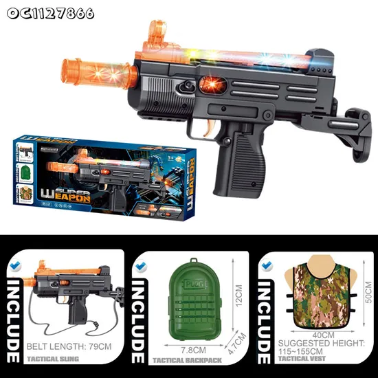 Pretend Play Electric Gun Toys Weapon Cheap Realistic Gun Toy with Sound Made in China for Kids with Vest Backpack