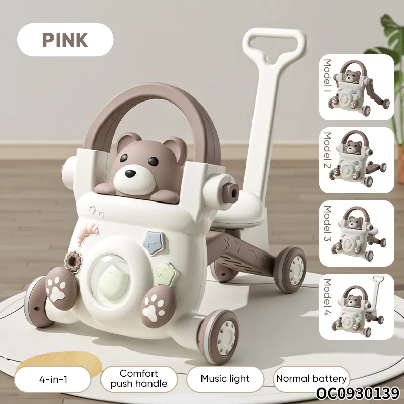 Modern Cheapest Price Music Cartoon Bear Wholesale New Designed Montessori Wheels Handle Infant Baby Push Walker