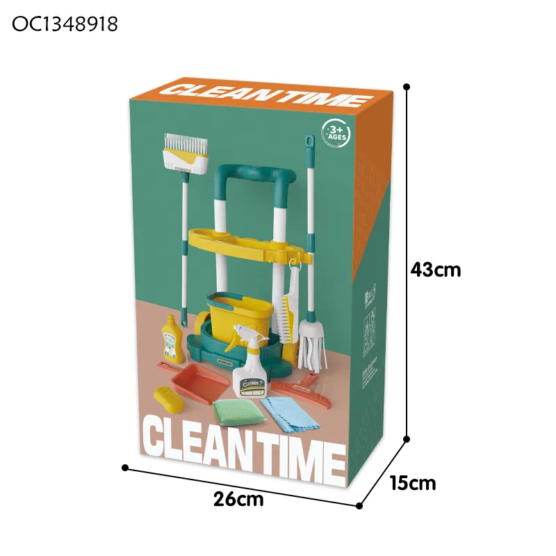 Wholesale Housekeeping Broom and Mop Cleaning Tools Pretend Play Home Cleaning Play Set Cleaning Cart Toy for Kids Home