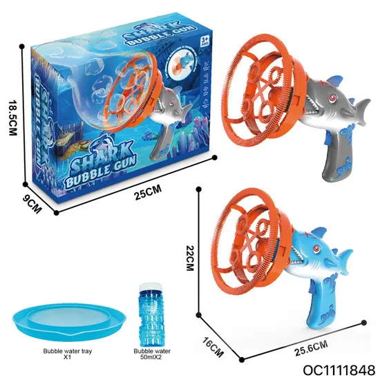 Custom Promotional Outdoor Toddler Playing Toys Blowing Bubbles Water Shark Bubble Gun with 2 Bottles Bubble Machine