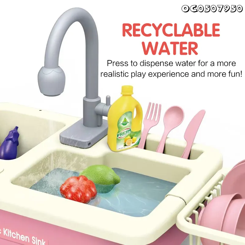 Kid Kitchen Electric Tool Set Sink Water Spray Pretend Play Vegetable Fruit Food Toy