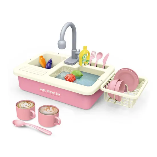 Kid Kitchen Electric Tool Set Sink Water Spray Pretend Play Vegetable Fruit Food Toy