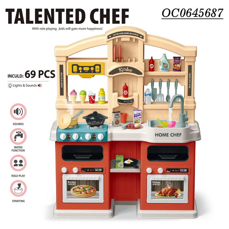Kids Wholesale Big Pretend Plastic Children House Play Spray Kitchen Set for Girls with Music Light