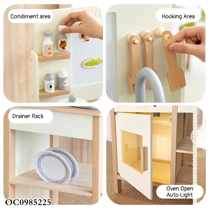Wholesale Wooden House Miniature Cooking Stove Tableware Pretend Play Children's Plastic Spray Sink Kitchen Toy
