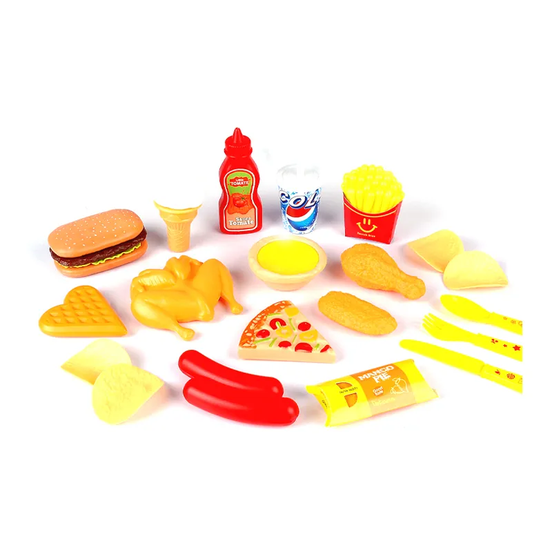 Wholesale Montessori Educational Pretend Play Fast Food Plastic Hamburger and Ice Cream Toys for Kids' Kitchen Simulation
