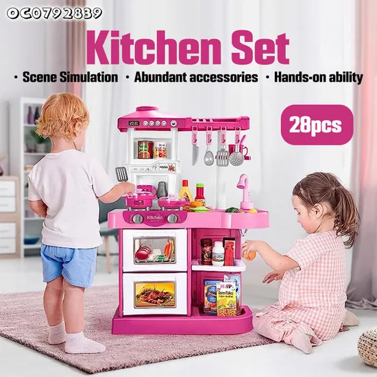 Big Wholesale Plastic Pretend Children House Play Kitchen Kids Cooking Set with Water Spray Sink