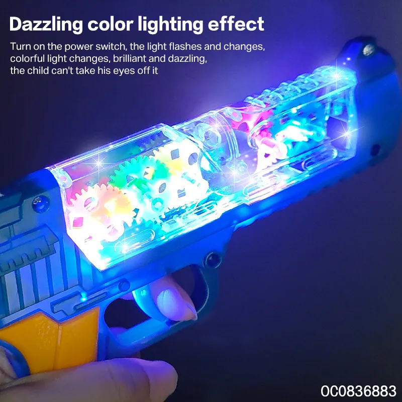 Kids Wholesale Transparent Electronic Gear Toy Guns with Sound and Light