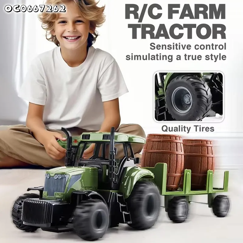 Plastic Transport Wooden Barrel Children RC Car Toys Small RC Farm Tractor Remote Control with Farm Toy
