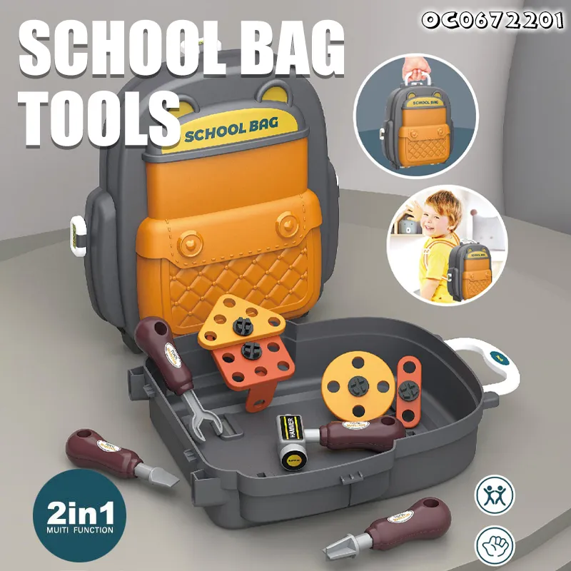 School Bag Kids Assembling Skill Development Toys Plastic Screw and Nut Hand Tools Game Toy Set for Boys Mechanics with Accessories