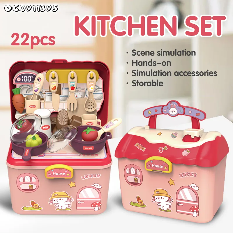 Educational Girl Children's Plastic Kitchen Pink Cooking Set Vegetable Fruit Food Toys for Kids