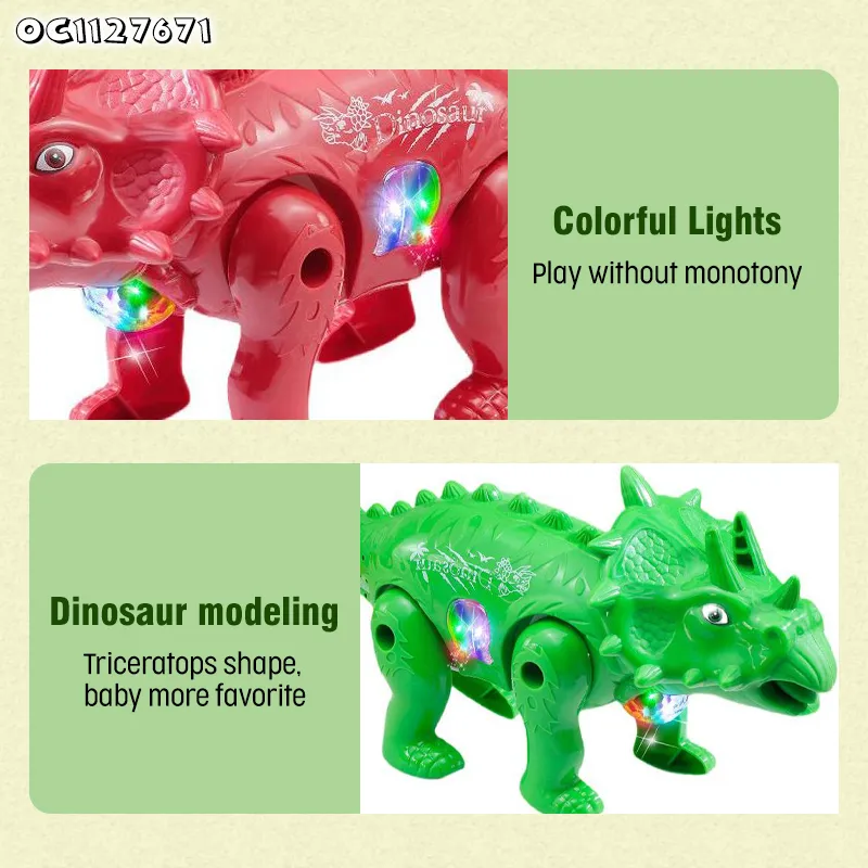 Wholesale Sensory Line up Toys Triceratops Electric Toy Custom Small Promotional Moving Dinosaur Toy for Kids with Light