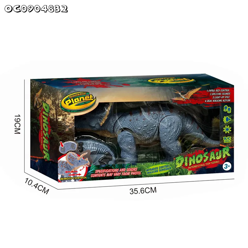 Dinosaur Theme Gifts Infrared Remote Control Model Simulation Walking RC Dinosaurs Light up Toy for Kids Triceratops Toy with Sound