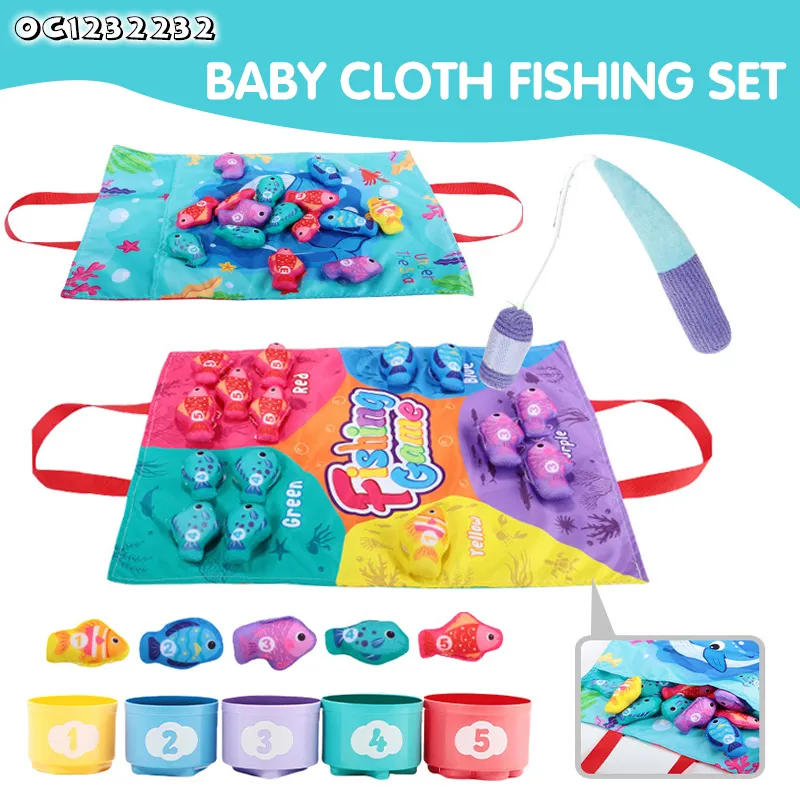 Color Sorting Cognitive Development Early Education Baby Cloth Material Sensory Toy Portable Fish Game Plastic Toy Fish Hook Kid